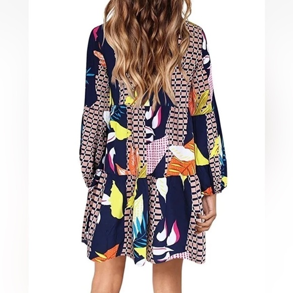 💞Amoretu Amazing Colors Tunic Dress VNeck, Swing,Casual,Loose Flowy, Fun,Size L - Picture 2 of 15